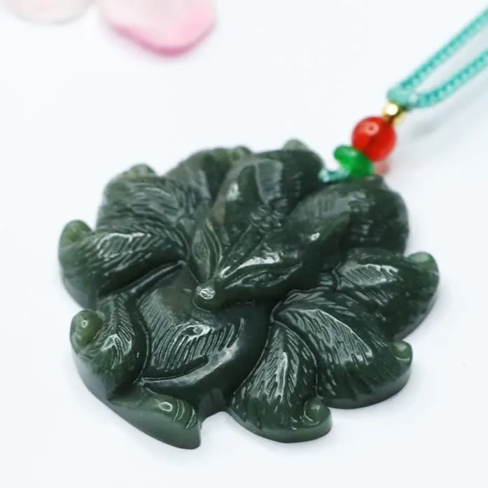 Hetian Natural Jadeite Jade Fox Pendant Necklace