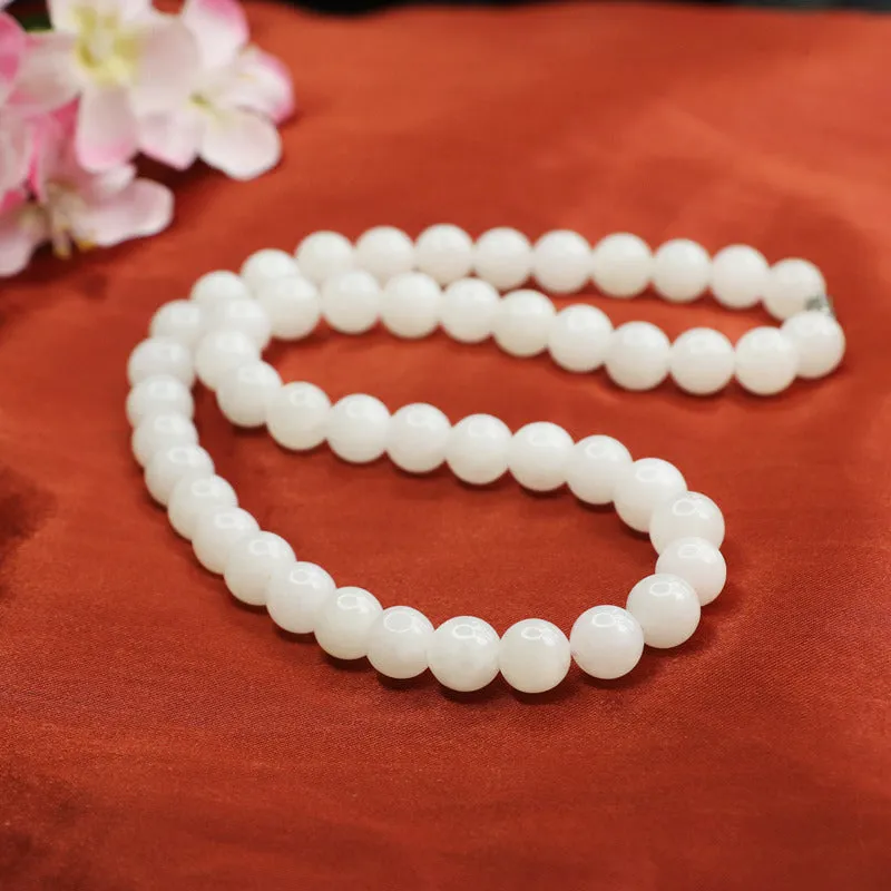 Hotan Jade White Jade Necklace Jade Beads Chain Jewelry