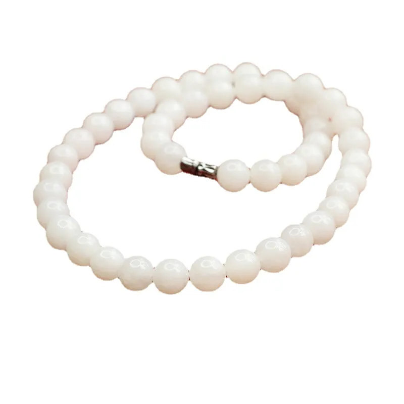 Hotan Jade White Jade Necklace Jade Beads Chain Jewelry