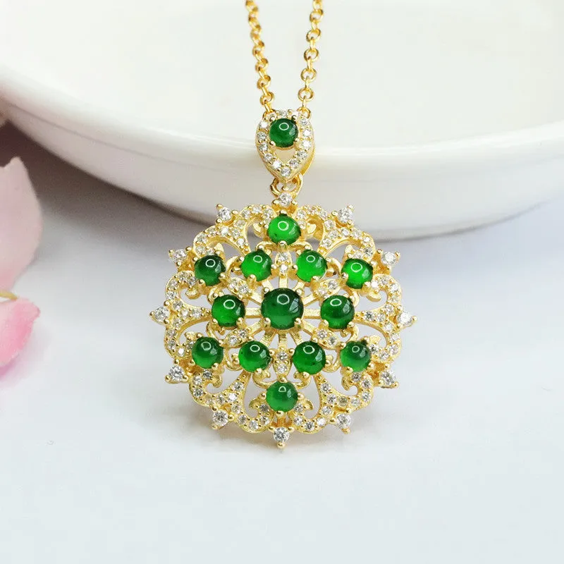 Icy Emperor Green Jade Flower Necklace with Zircon Beads