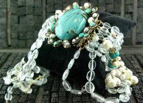 Iradj Moini Multi Strand Blue Topaz, Pearl, and Turquoise Bracelet