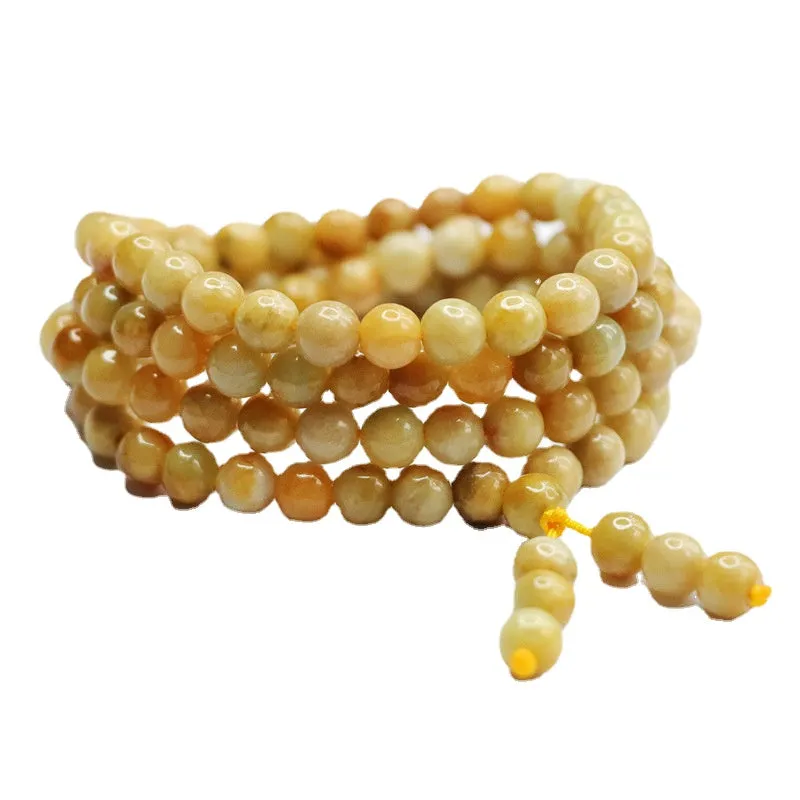 Jade Necklace, Yellow Jade Buddha Beads, Jade, Myanmar Jewelry