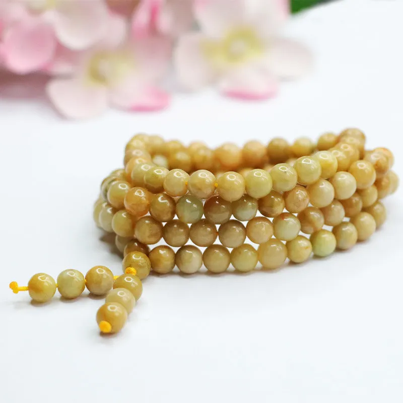 Jade Necklace, Yellow Jade Buddha Beads, Jade, Myanmar Jewelry