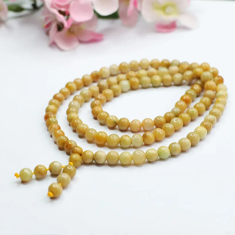 Jade Necklace, Yellow Jade Buddha Beads, Jade, Myanmar Jewelry