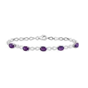 Jewelili Sterling Silver With Amethyst and Natural White Diamonds Bolo Bracelet, 7.5"