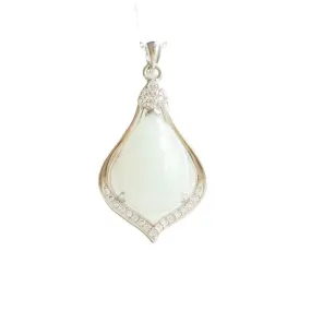 Jewelry Necklace with Sterling Silver Water Drop Natural Jade Pendant and Zircon