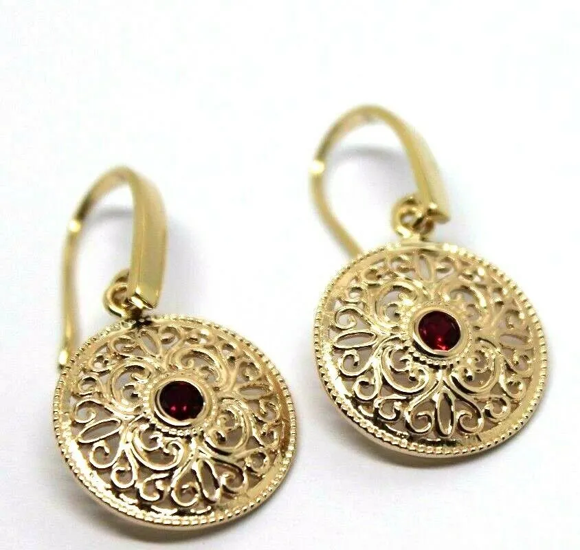 Kaedesigns New Genuine 9ct Yellow, Rose or White Gold Antique Red Ruby Filigree  Earrings