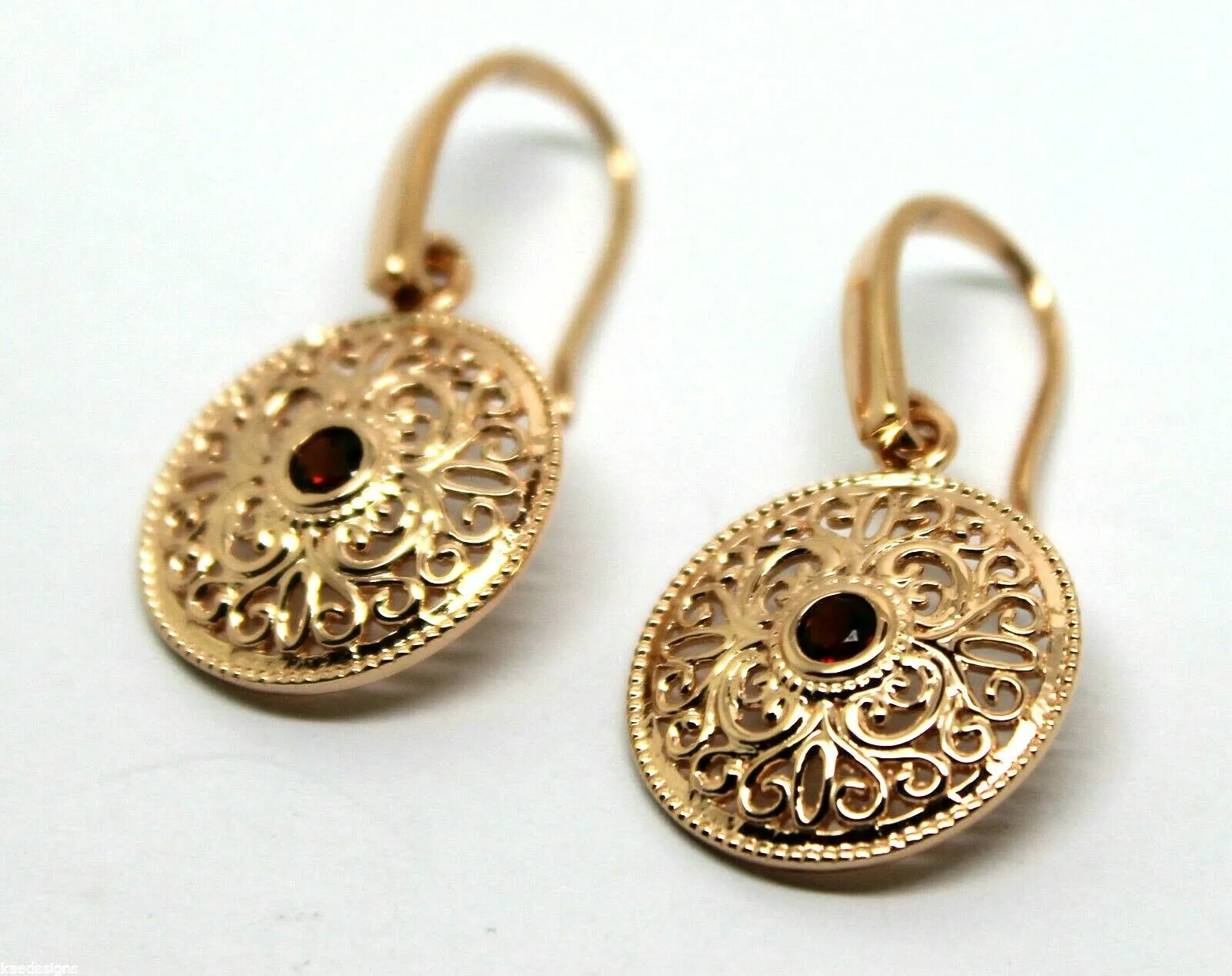 Kaedesigns New Genuine 9ct Yellow, Rose or White Gold Antique Red Ruby Filigree  Earrings