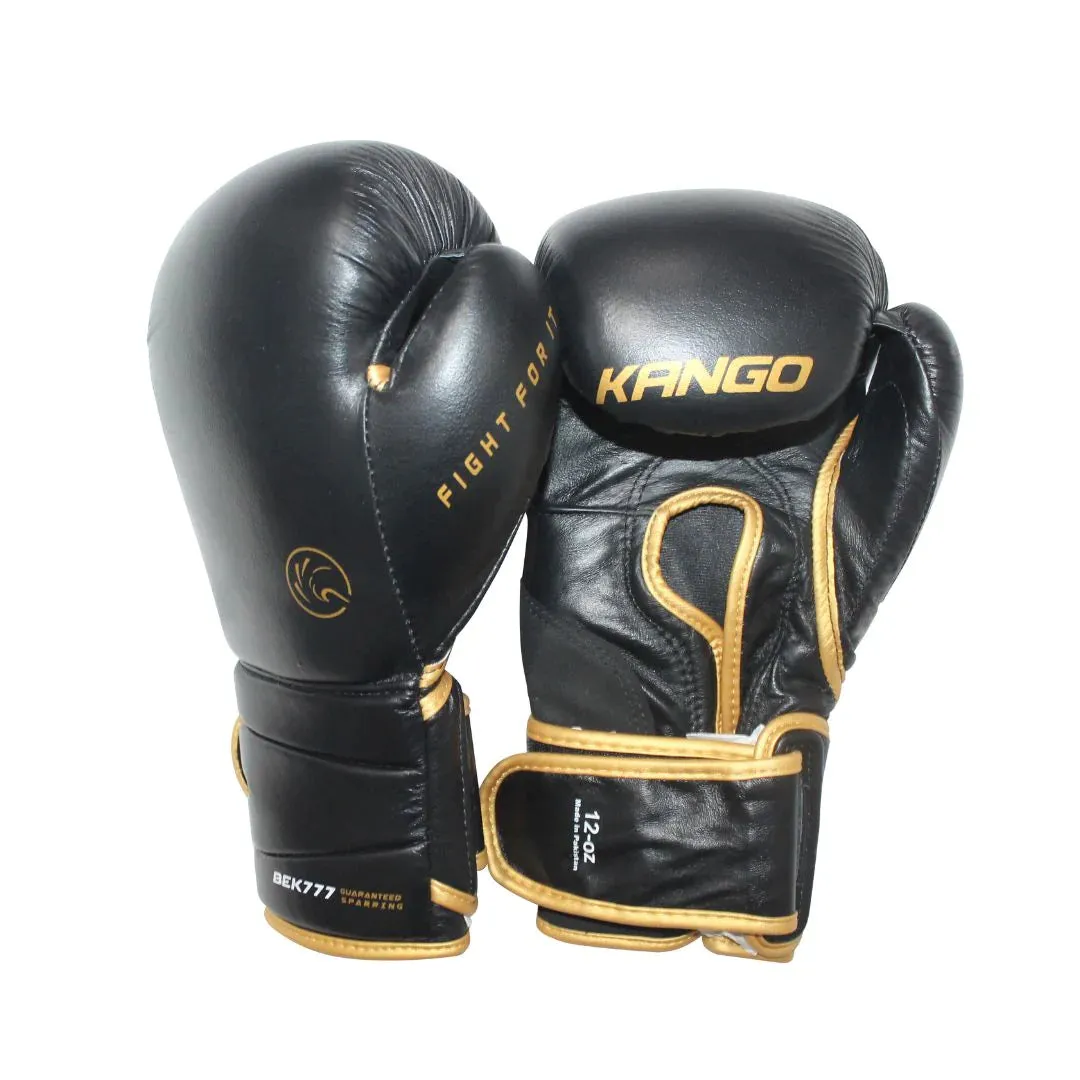 Kango Martial Arts Unisex Adult Black Golden Leather Boxing Gloves  3 Meters Bandage or Mouth Guard [WS]