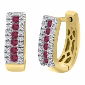 KATARINA 3/8 cttw Diamond Accent and Ruby Huggie Earrings