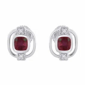 KATARINA 5/8 cttw Diamond and Cushion Cut Ruby Fashion Earrings