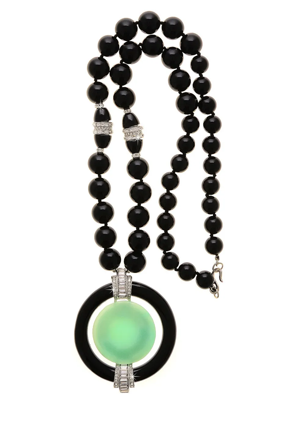 KENNETH JAY LANE SATURN Jade Black Beaded Crystal Pendant