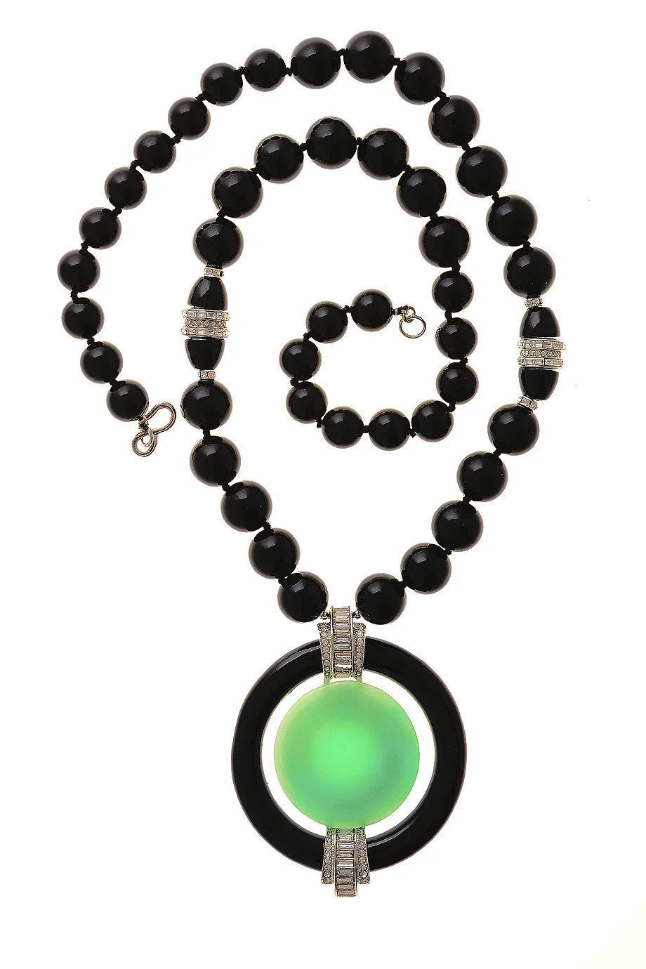 KENNETH JAY LANE SATURN Jade Black Beaded Crystal Pendant