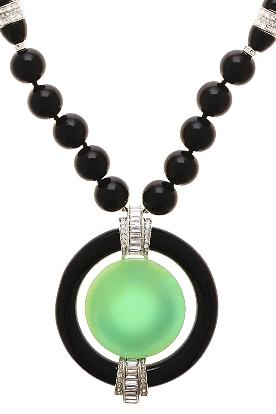 KENNETH JAY LANE SATURN Jade Black Beaded Crystal Pendant