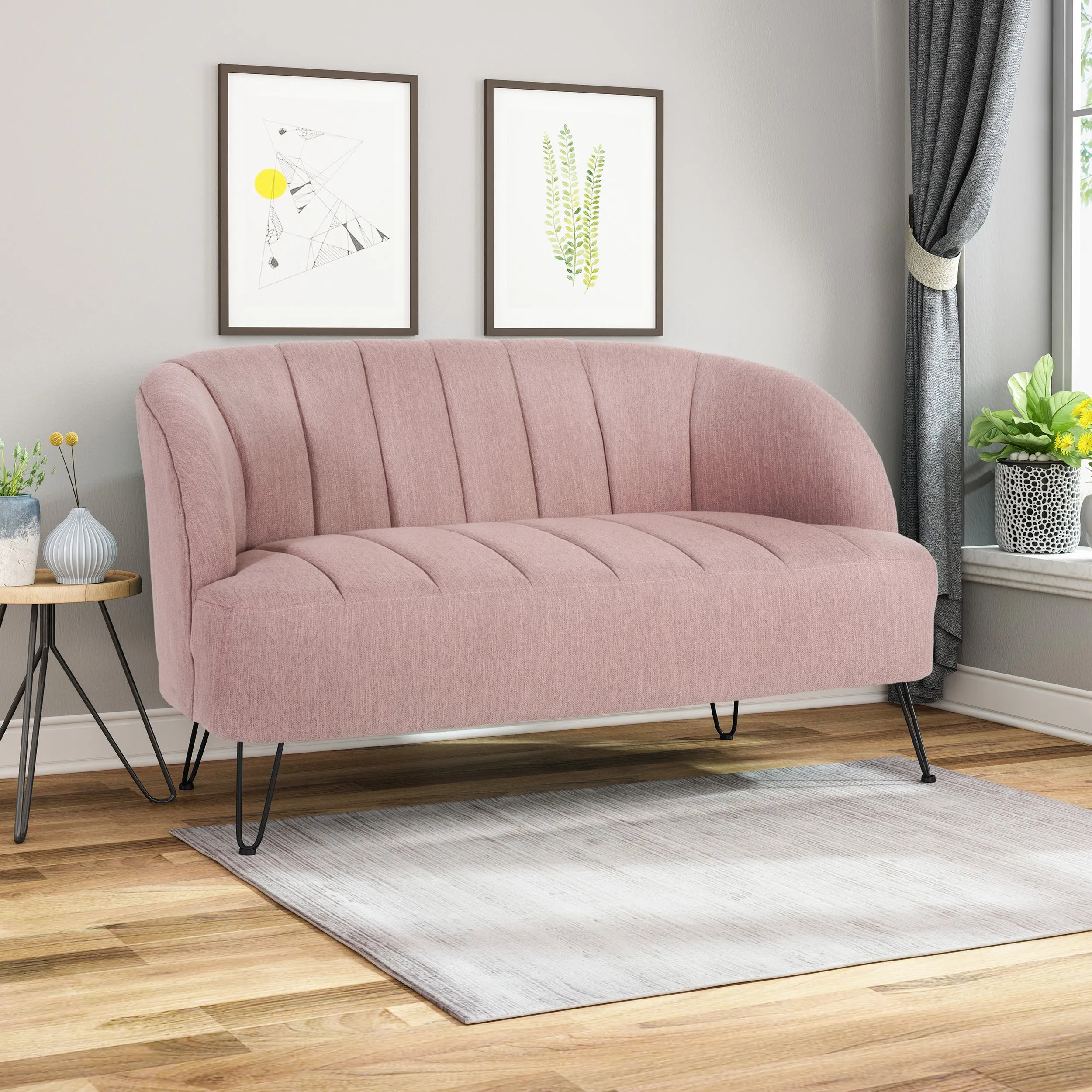 Kyra Modern Fabric Settee with Hairpin Legs