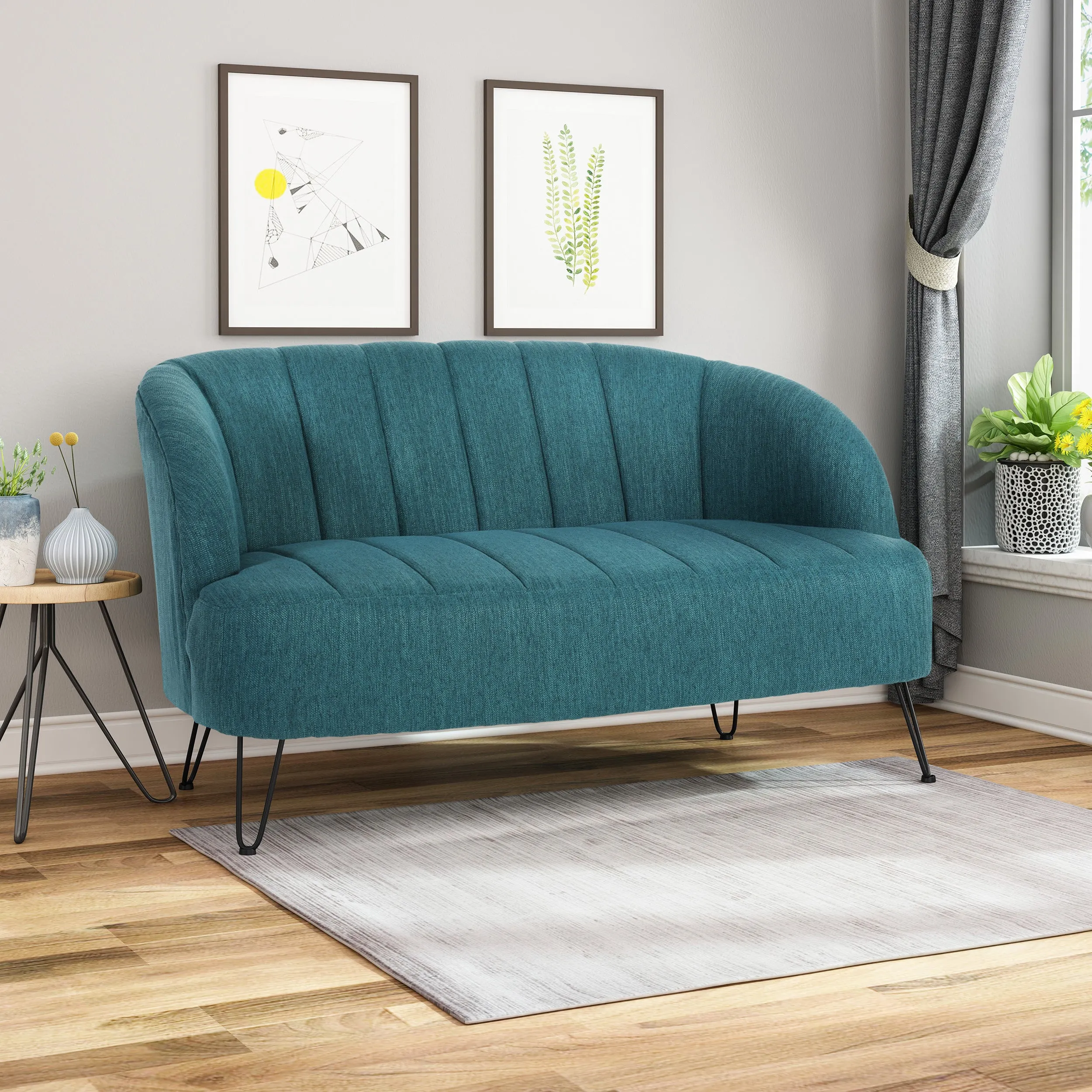 Kyra Modern Fabric Settee with Hairpin Legs