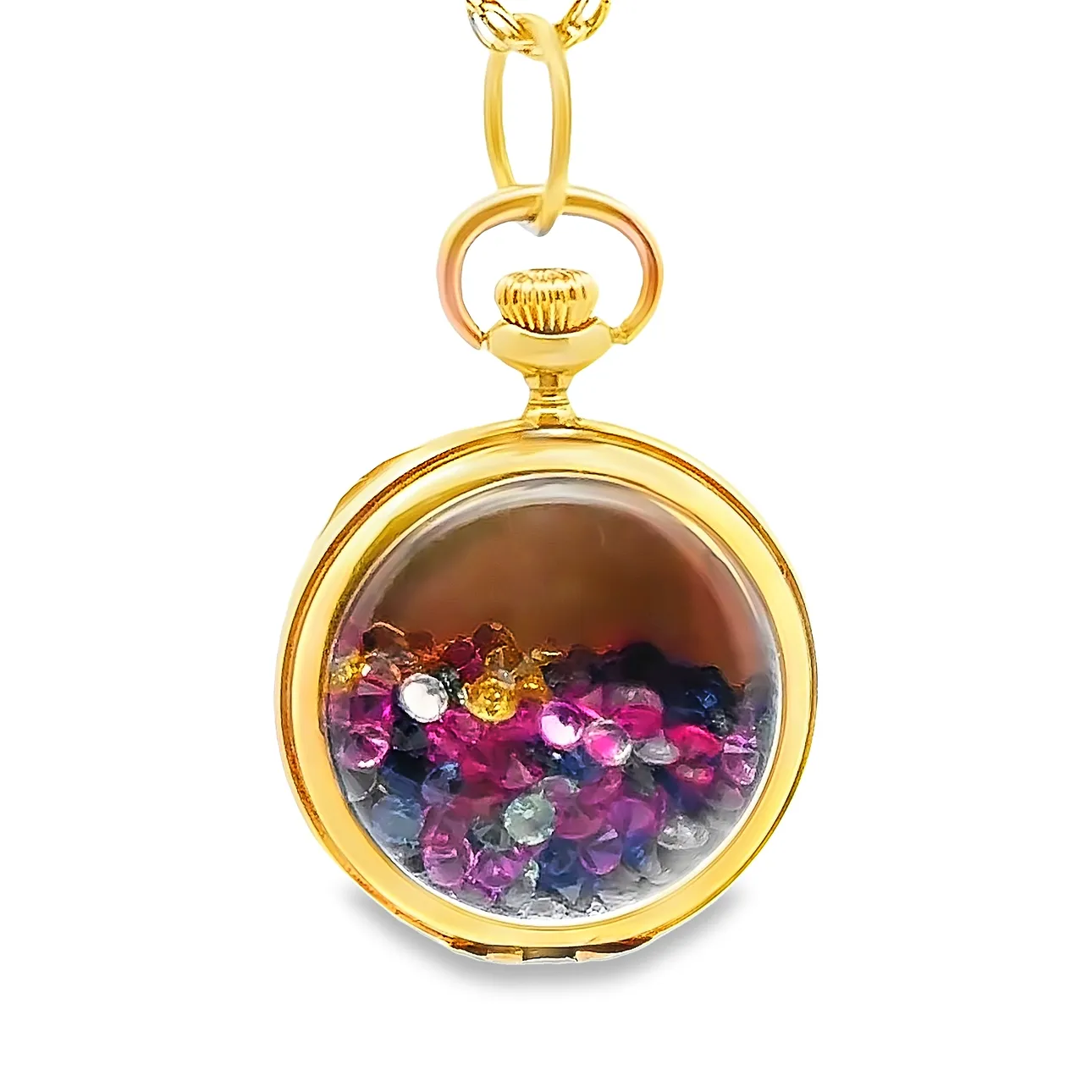 Lab Colored Stones Pocket Watch Shaker Necklaces