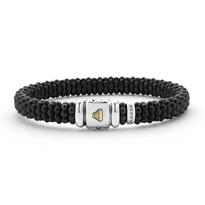 LAGOS Black Caviar Matte Ceramic Beaded Bracelet in Sterling Silver and 18K Yellow Gold