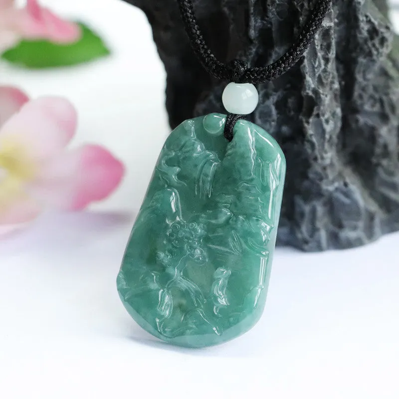 Landscape Jade Pendant in Blue Green Carving