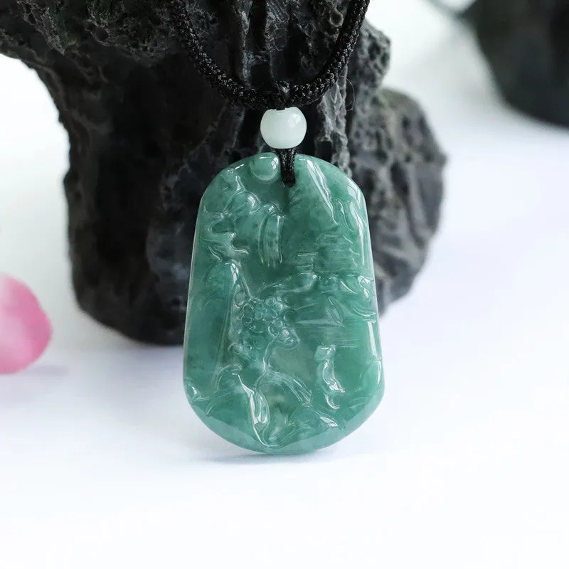 Landscape Jade Pendant in Blue Green Carving