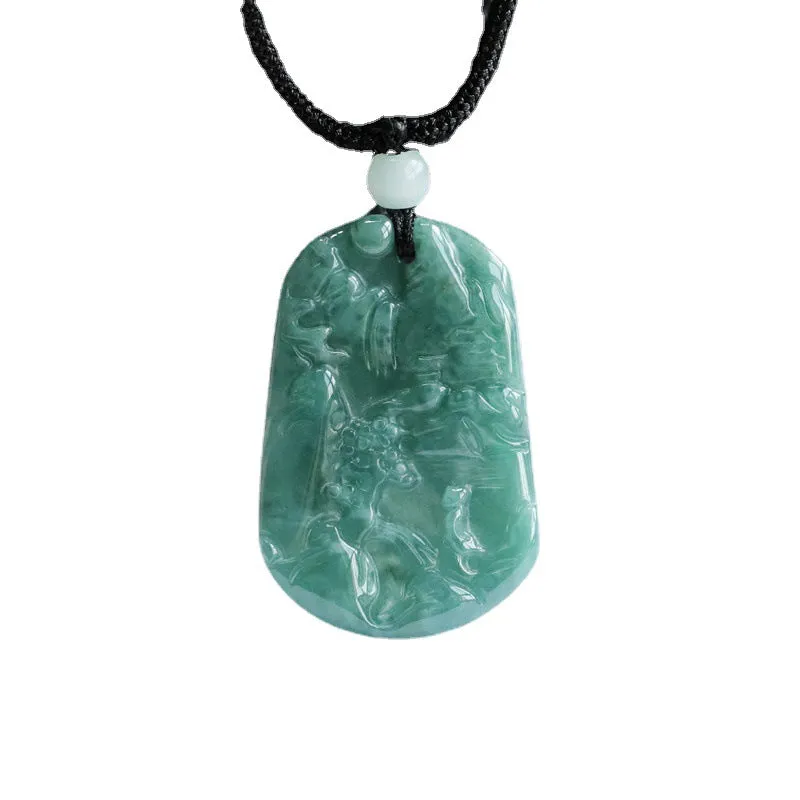 Landscape Jade Pendant in Blue Green Carving