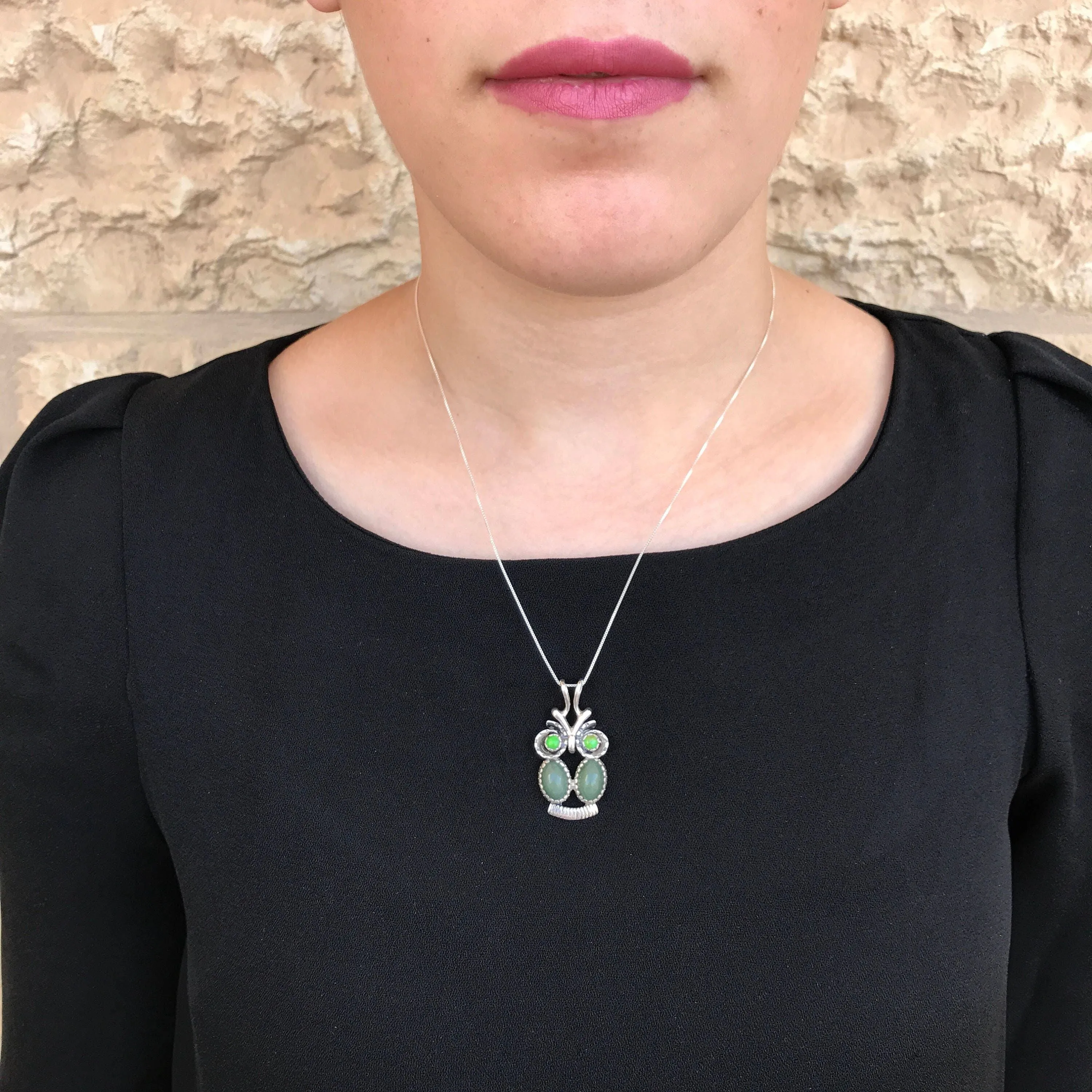 Large Owl Pendant - Jade Necklace - Natural Jade Pendant