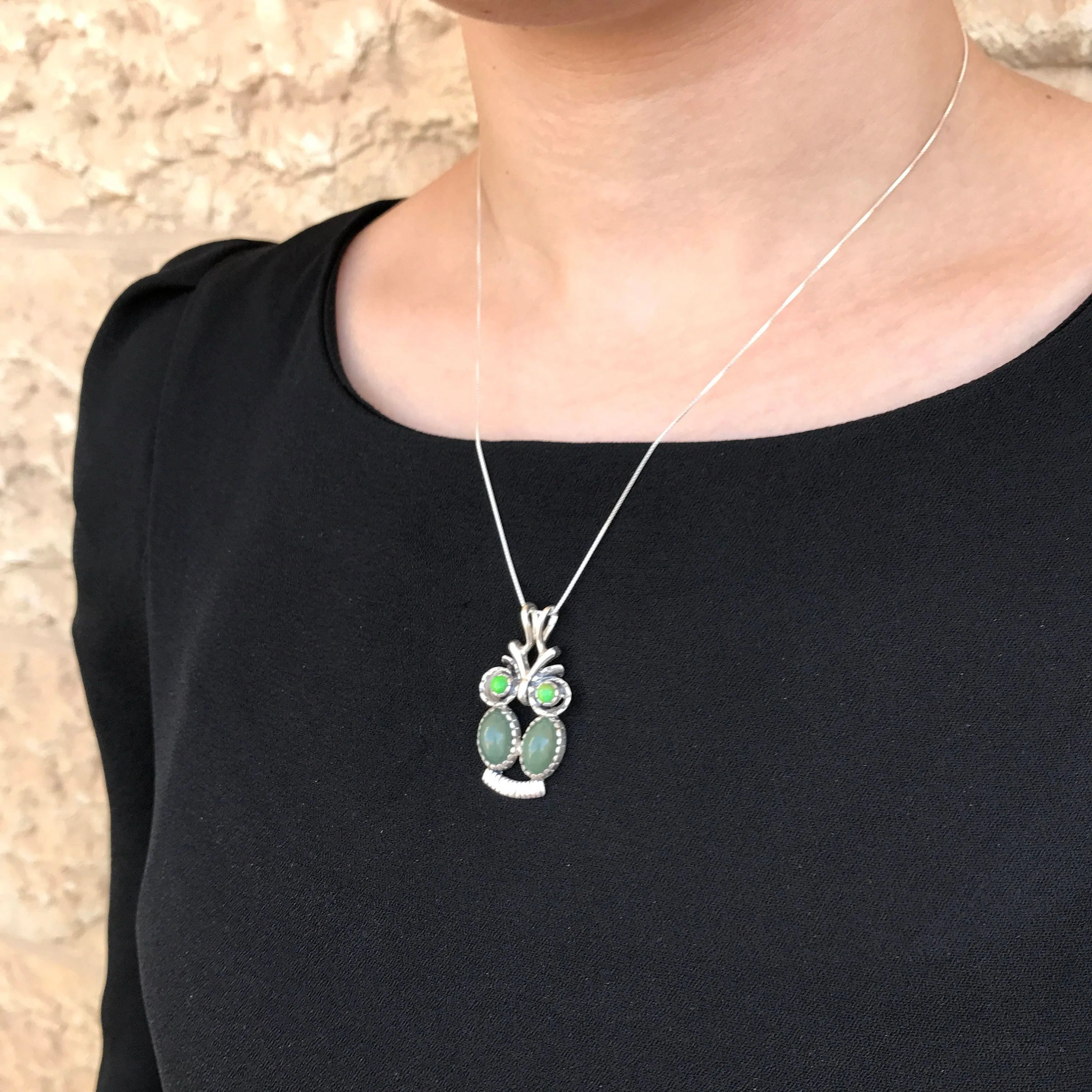 Large Owl Pendant - Jade Necklace - Natural Jade Pendant