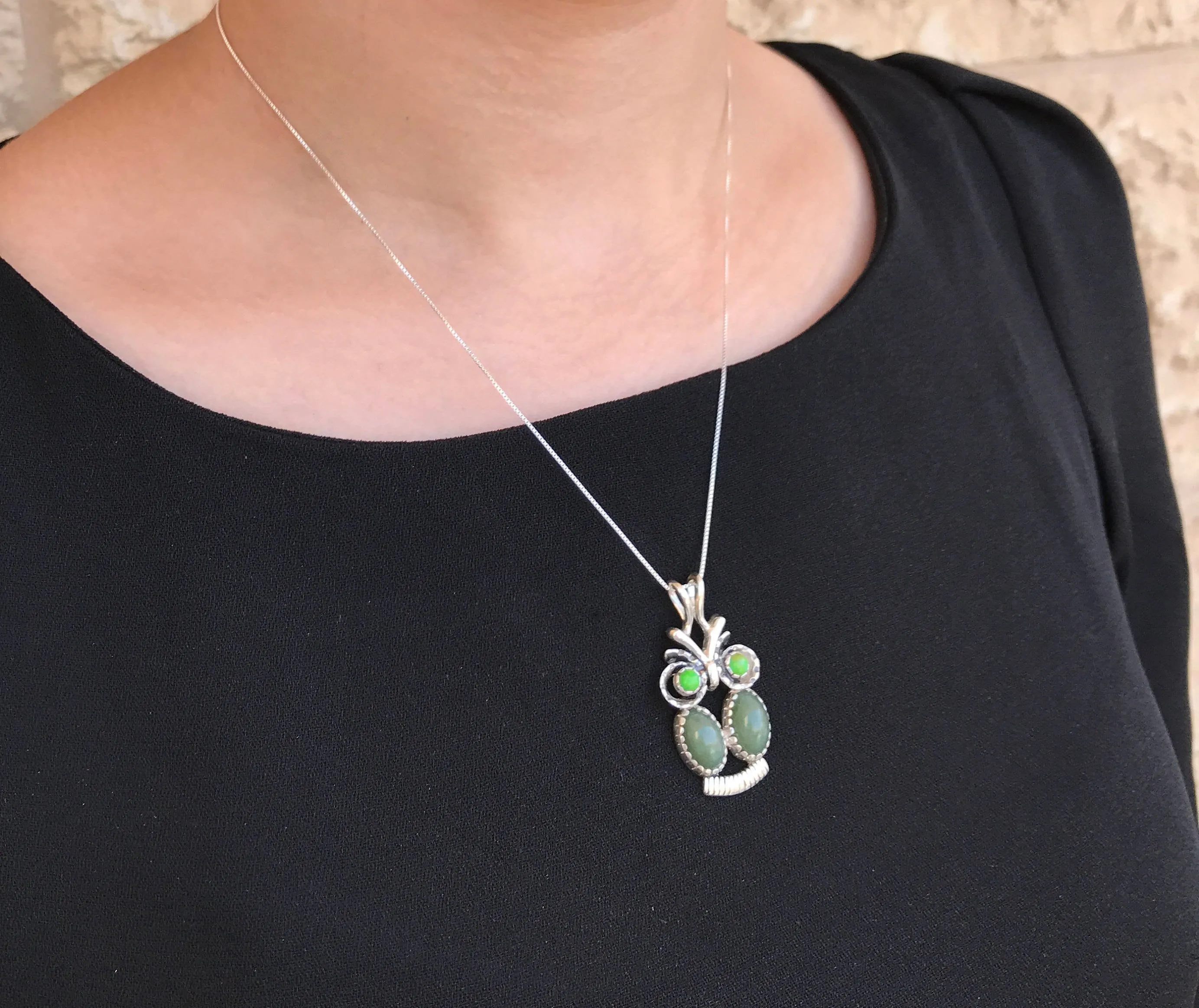 Large Owl Pendant - Jade Necklace - Natural Jade Pendant