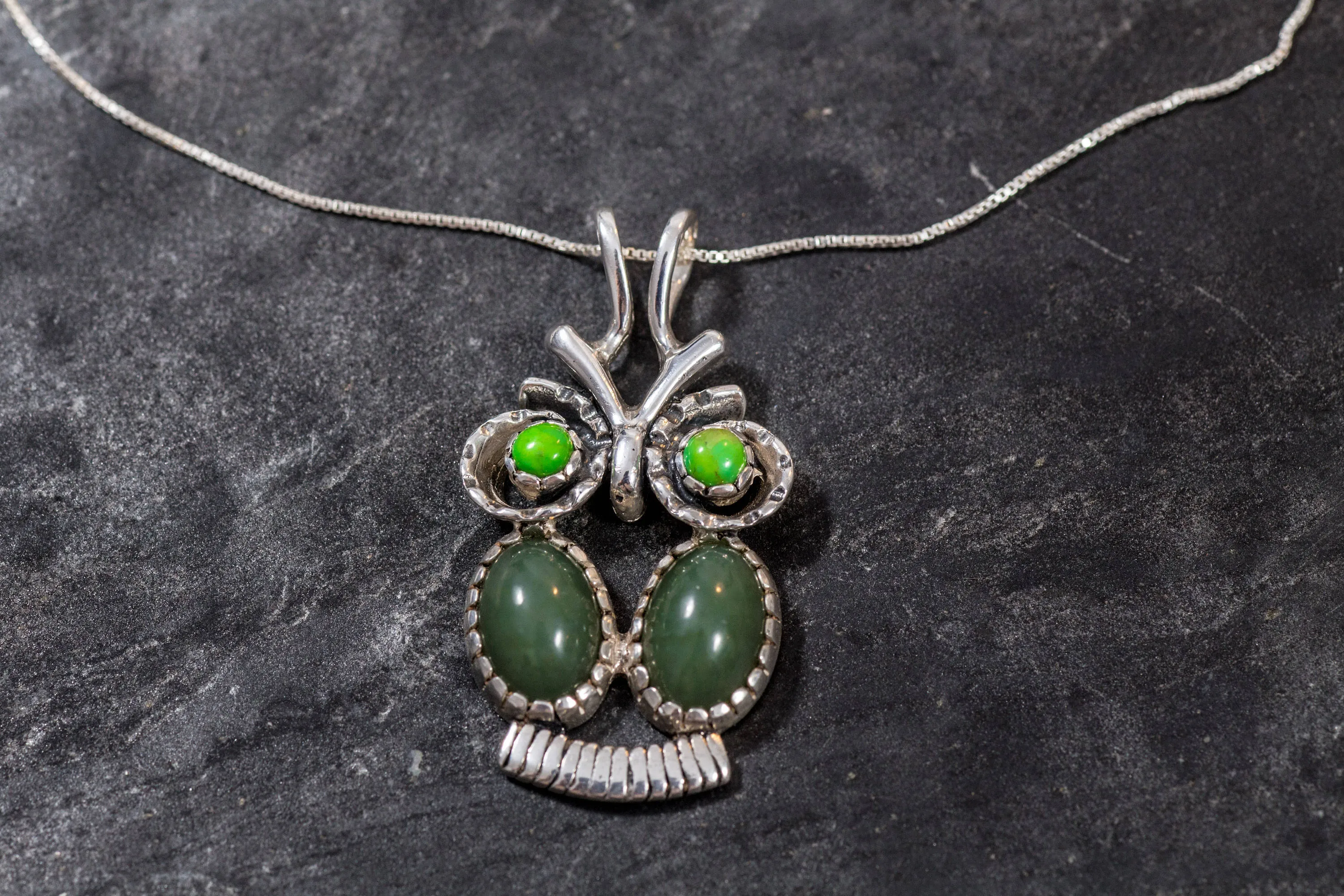 Large Owl Pendant - Jade Necklace - Natural Jade Pendant