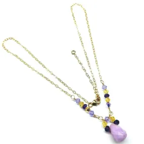 Lavender Candy Jade Drop Gold Wire Wrapped Necklace