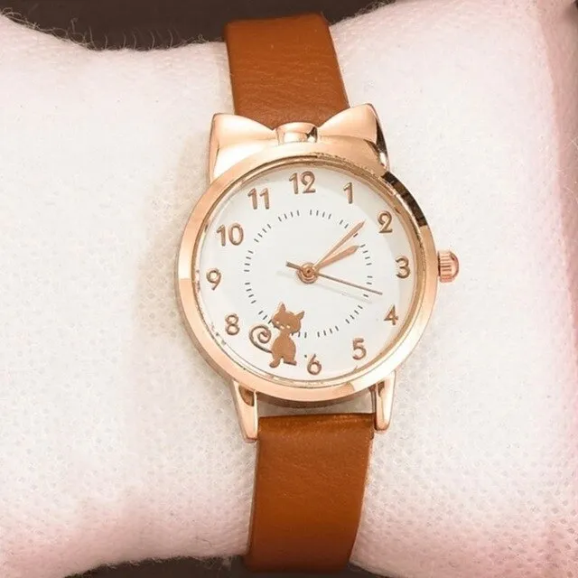 Leather Strap Quartz Watch and Bracelet  for Student Girls