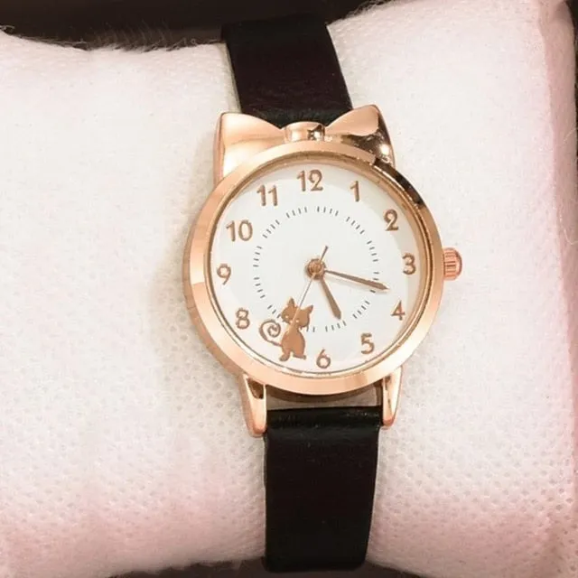 Leather Strap Quartz Watch and Bracelet  for Student Girls