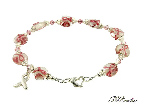 Light Rose Lampwork Bali Breast Cancer Beaded Bracelets