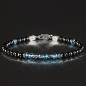 London & Swiss Blue Topaz - Black Tourmaline Bracelet III (3.5-5mm)