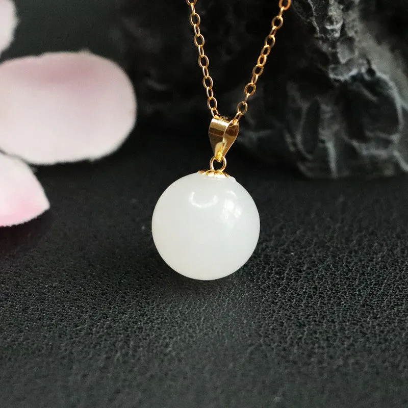 Luxurious Hotan Jade Pendant Necklace with White Jade Beads