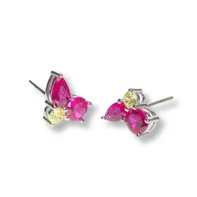 Magenta Cluster Triple Stone Studs