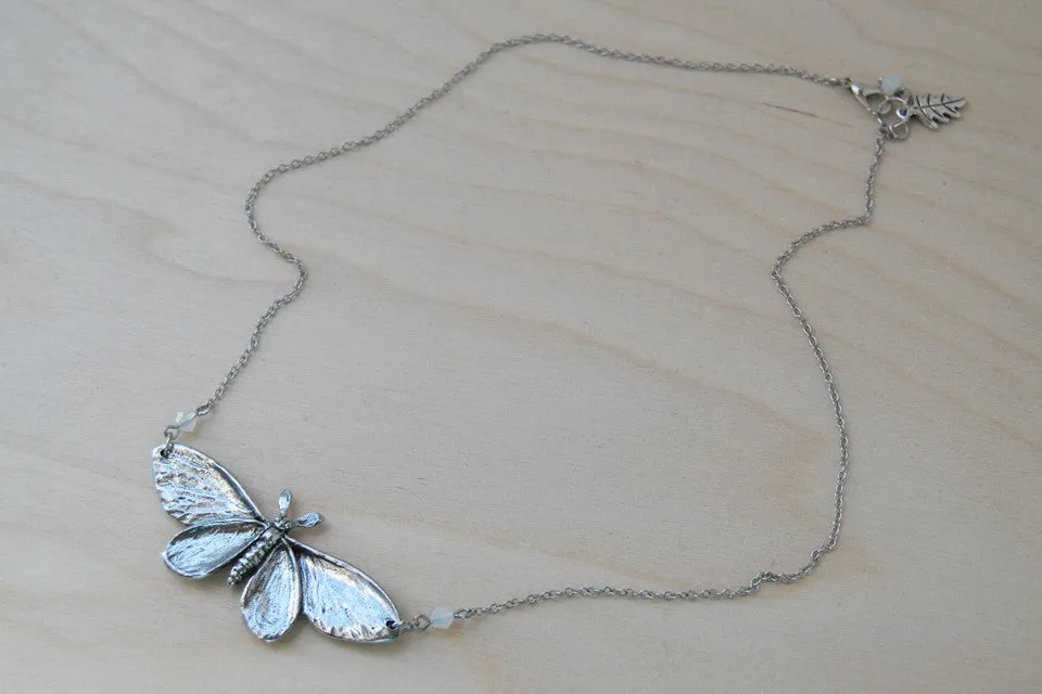 Majestic Silver Moth Necklace | Large Silver Moth Pendant | Insect Jewelry