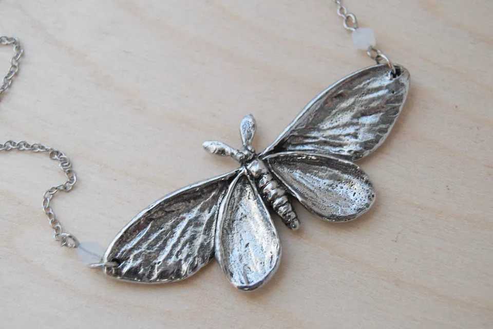 Majestic Silver Moth Necklace | Large Silver Moth Pendant | Insect Jewelry