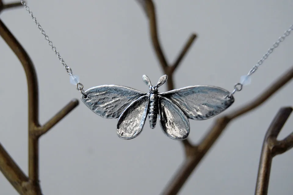 Majestic Silver Moth Necklace | Large Silver Moth Pendant | Insect Jewelry