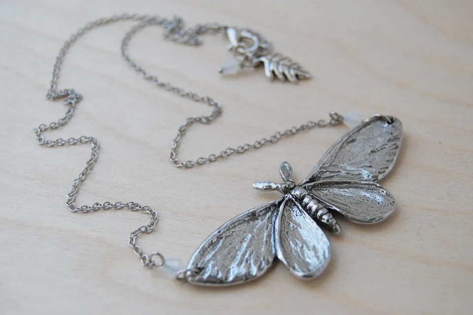 Majestic Silver Moth Necklace | Large Silver Moth Pendant | Insect Jewelry