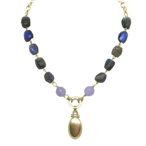 Matte Gold, Natural Labradorite, and Lavender Jade Y Necklace