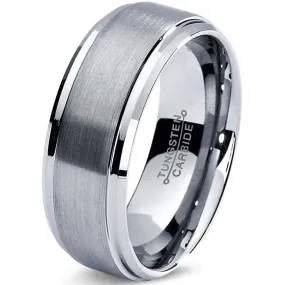 Men's Beveled Tungsten Wedding Band Comfort Fit with Stepped Edges - 8mm