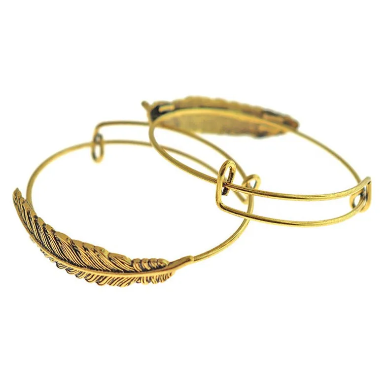 Metal Alloy Adjustable Feather Bangle Bracelet - 60mm - Choose Your Tone & Quantity!