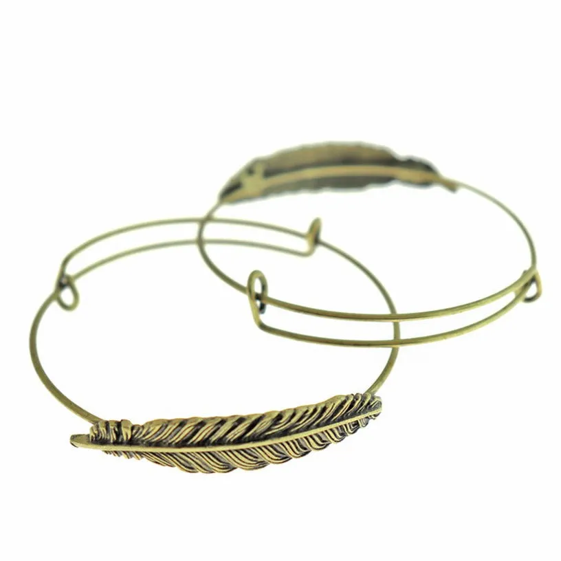 Metal Alloy Adjustable Feather Bangle Bracelet - 60mm - Choose Your Tone & Quantity!