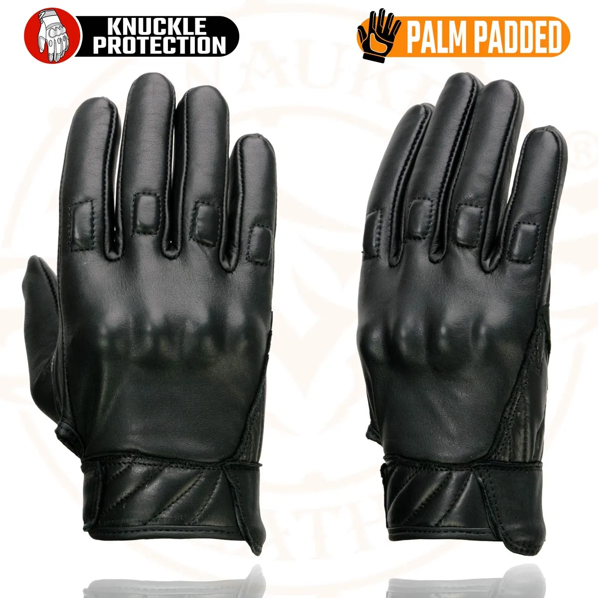 Milwaukee Leather MG7521 Men's Black Leather Gel Padded Palm Motorcycle Hand Gloves W/ Rubberized Protective Knuckle