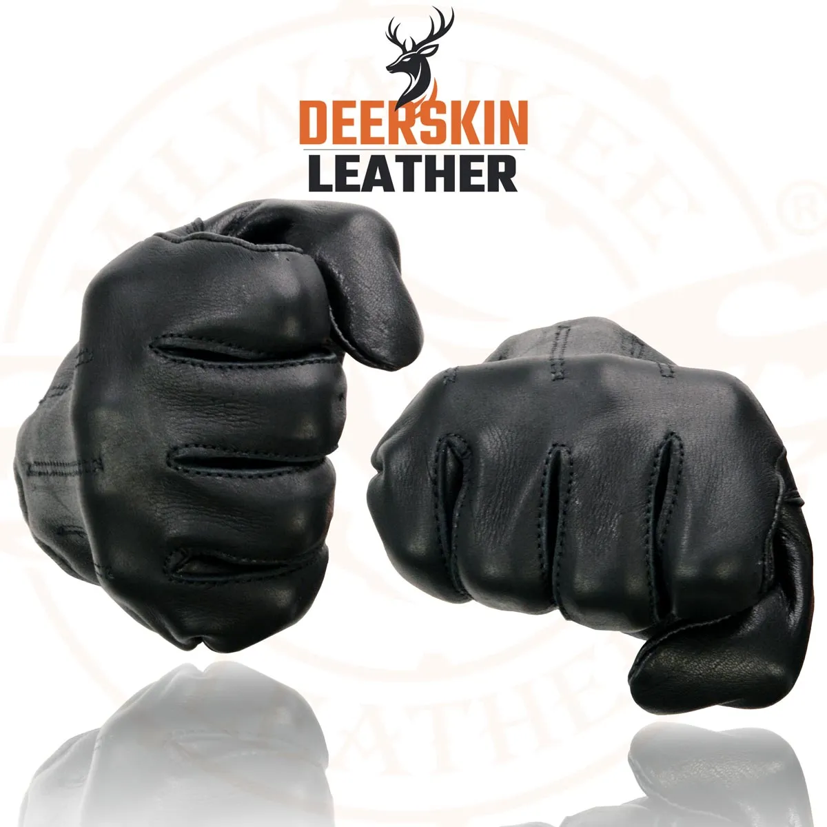 Milwaukee Leather SH887 Men's Black Unlined Deerskin Lightweight Motorcycle Hand Gloves W/ Short Wrist and Sinch Closure