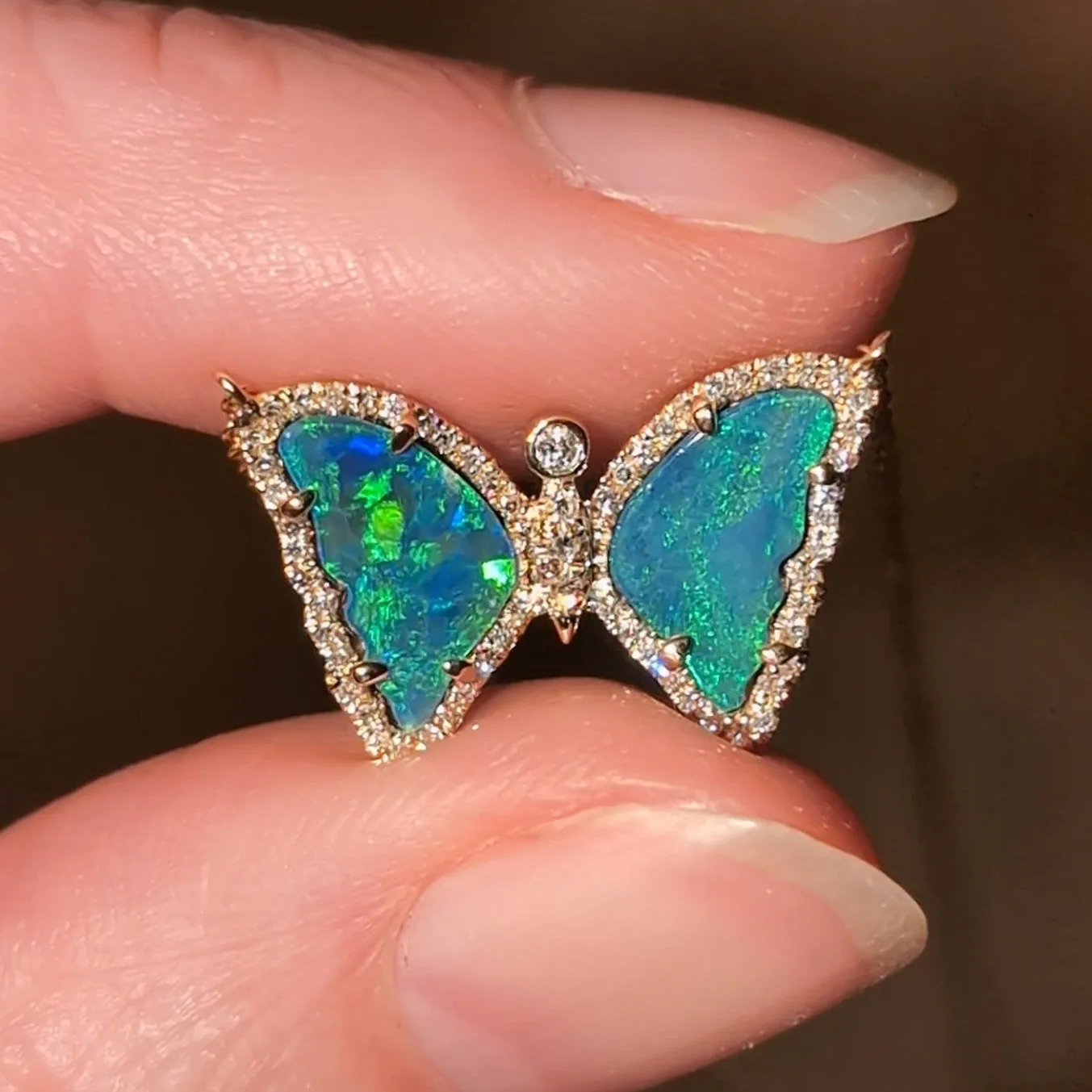 Mini Boulder Opal Butterfly Necklace with Diamonds