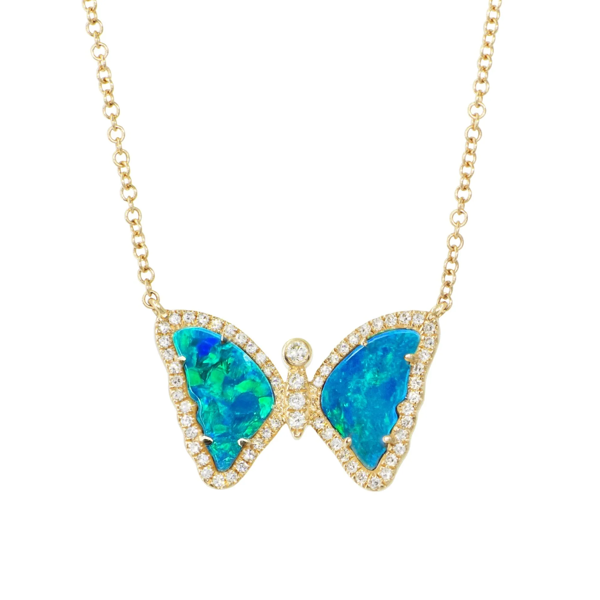 Mini Boulder Opal Butterfly Necklace with Diamonds