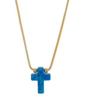 Mocha Sterling Silver Mini Cross Gold Fine Necklace - Blue