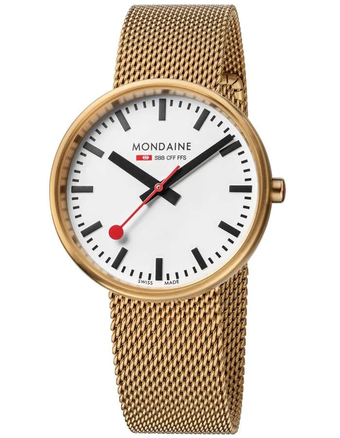 Mondaine Evo Mini Giant 35mm - Gold-Tone - Mesh Bracelet - White Dial